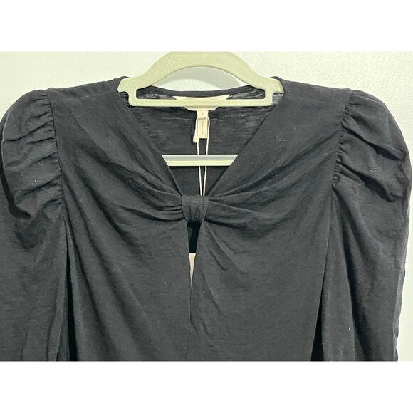 Rebecca Taylor Twist Front Blouse Small Black Wool Blend Jersey Knit Whimsigoth - Picture 2 of 6